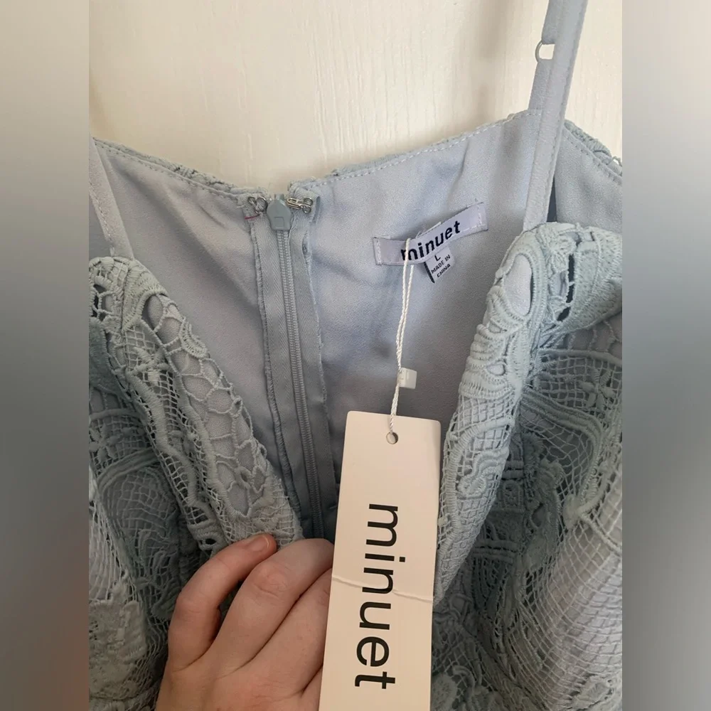 NWT Minuet Light Blue High Low Lace A Line Dress Adjustable Straps - Size Large - Picture 8 of 8